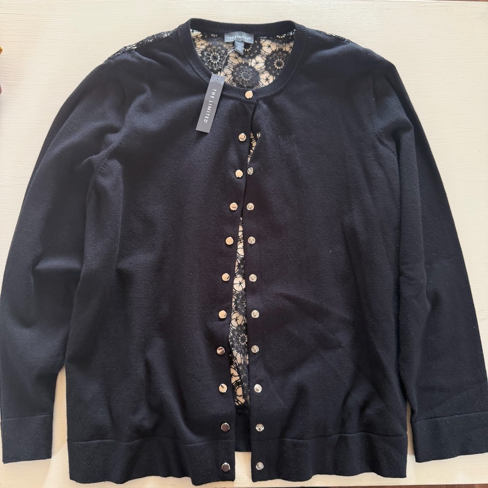 The Limited 2X NWT Black Lace Back Cardigan Snap Button Plus Size